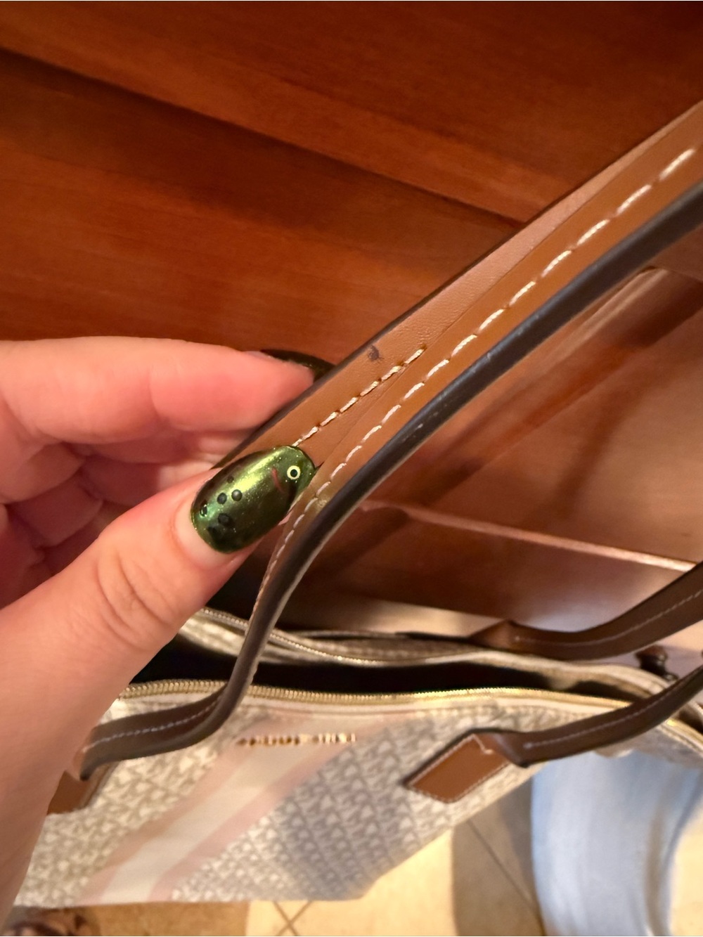 Michael Kors Cream & Pink Stripe Signature Tote - Picture 6 of 8
